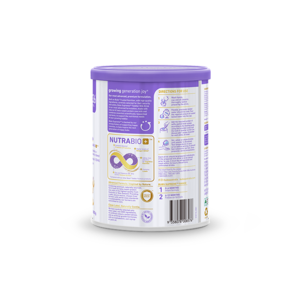  Sữa dinh dưỡng công thức dành cho trẻ từ 12-36 tháng tuổi: Bubs Supreme Toddler Milk Drink 3 