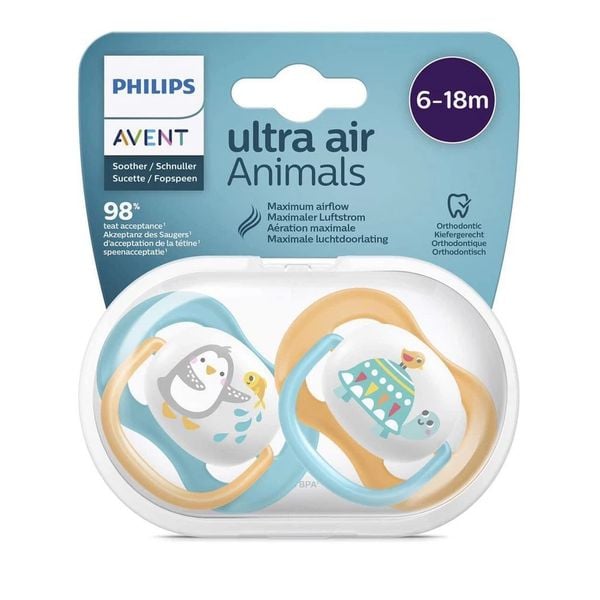 Ti Ngâm Thông khí Avent Ultra Air Animals đầu dẹt chính hãng ( size 0-6m và 6-18m ) ( lẻ 1 núm )