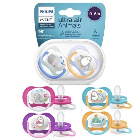Ti Ngâm Thông khí Avent Ultra Air Animals đầu dẹt chính hãng ( size 0-6m và 6-18m ) ( lẻ 1 núm )