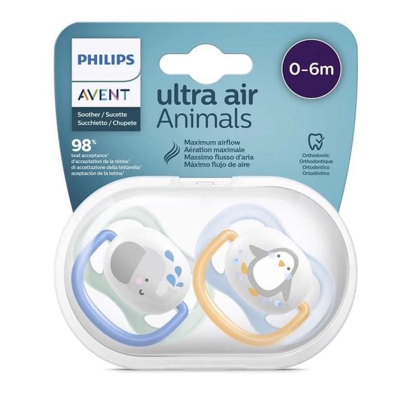 Ti Ngâm Thông khí Avent Ultra Air Animals đầu dẹt chính hãng ( size 0-6m và 6-18m ) ( lẻ 1 núm )