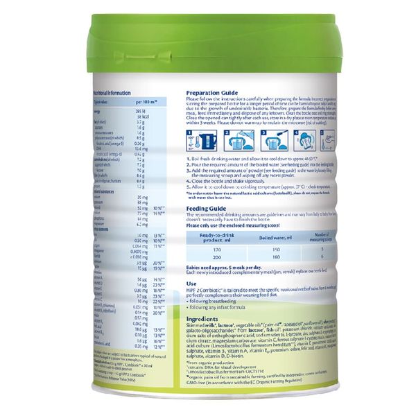 Sữa HiPP Organic số 2 800g – Dinh Dưỡng Hữu Cơ Chuẩn Châu Âu Cho Bé 6–12 Tháng Tuổi