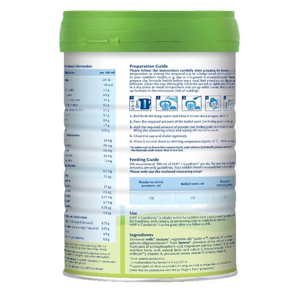 Sữa HiPP Organic Số 4 (800g) – Dinh Dưỡng Hữu Cơ Chuẩn Đức Cho Trẻ Trên 3 Tuổi