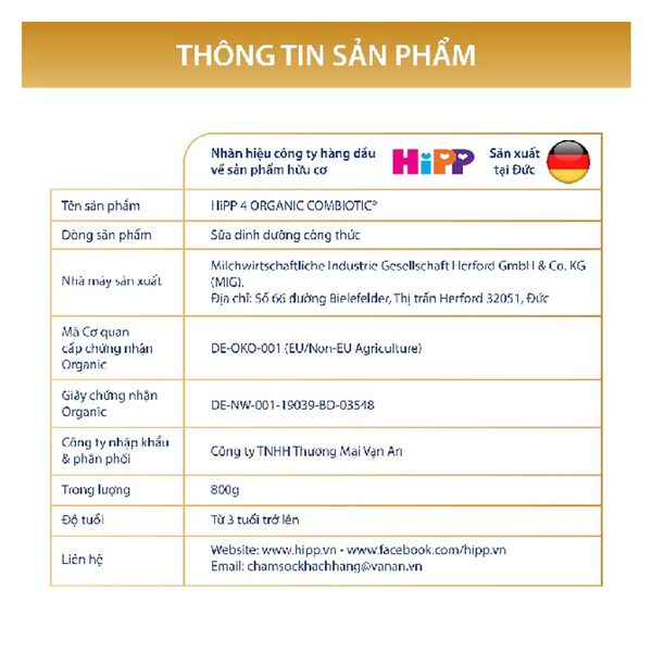 Sữa HiPP Organic Số 4 (800g) – Dinh Dưỡng Hữu Cơ Chuẩn Đức Cho Trẻ Trên 3 Tuổi