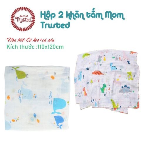 Hộp 2 khăn đa năng sợi tre  Mom Trusted 110 x 120 cm