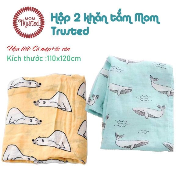 Hộp 2 khăn đa năng sợi tre  Mom Trusted 110 x 120 cm