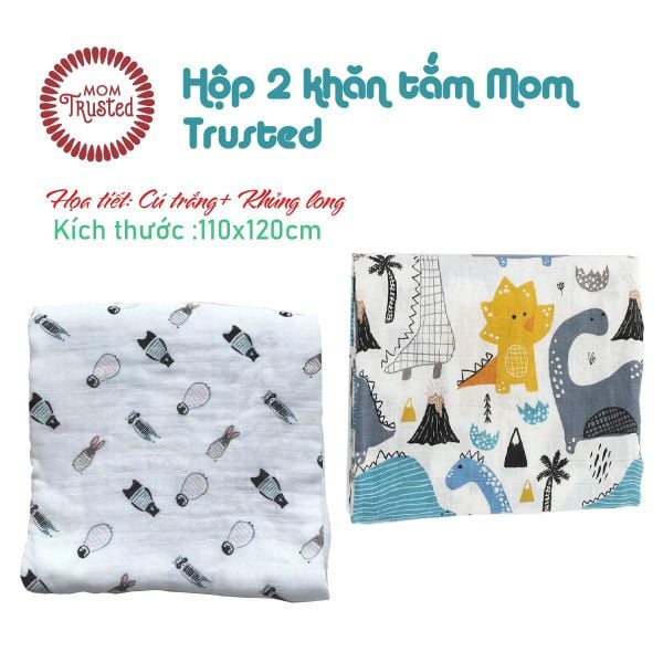 Hộp 2 khăn đa năng sợi tre  Mom Trusted 110 x 120 cm