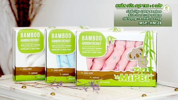 Khăn sữa Mipbi sợi tre 30 x 30cm (hộp 6 khăn)