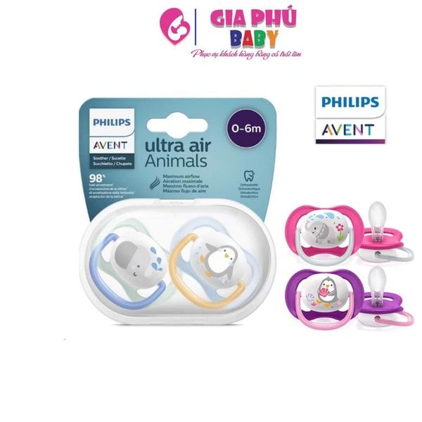 Ti Ngâm Thông khí Avent Ultra Air Animals đầu dẹt chính hãng ( size 0-6m và 6-18m ) ( lẻ 1 núm )