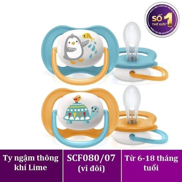 Ti Ngâm Thông khí Avent Ultra Air Animals đầu dẹt chính hãng ( size 0-6m và 6-18m ) ( lẻ 1 núm )