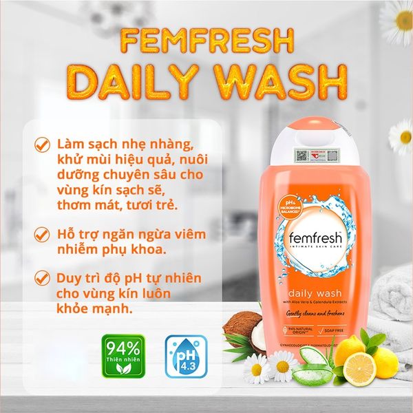 Dung Dịch Vệ Sinh Phụ Nữ/ Xịt Khử Mùi Femfresh Daily Intimate Wash 250ml/ Chai - Nhập Khẩu Anh Quốc