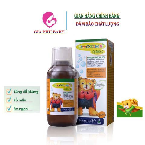 Siro FitoBimbi Ferro C Hỗ Trợ Bổ Sung Sắt Và Kẽm, Giúp Điều Hòa Hệ Miễn Dịch Cho Bé Chai 200ml