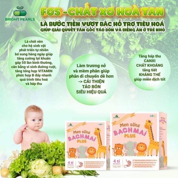 Men sống bạch mai plus chứa chất xơ và 4 tỷ lợi khuẩn bé hết táo bón,Rối loạn tiêu hóa,Biếng ăn-Men sống hữu cơ Bạch Mai