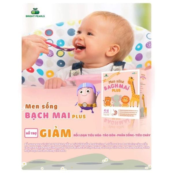 Men sống bạch mai plus chứa chất xơ và 4 tỷ lợi khuẩn bé hết táo bón,Rối loạn tiêu hóa,Biếng ăn-Men sống hữu cơ Bạch Mai