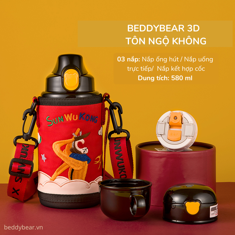  Bình giữ nhiệt Beddybear - Beddy Bear hình Ngộ Không cho bé trai, bé gái từ 2 tuổi trở lên - Dung tích 580 ml - Chất liệu inox cao cấp 316 - RT105-580-NK 