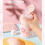  Bình giữ nhiệt 480ml BeddyBear - Mèo Hồng - 1 Nắp ống hút - Chất liệu Inox cao cấp 316- Túi đeo da mềm - Chính hãng 