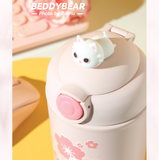  Bình giữ nhiệt 480ml BeddyBear - Mèo Hồng - 1 Nắp ống hút - Chất liệu Inox cao cấp 316- Túi đeo da mềm - Chính hãng 