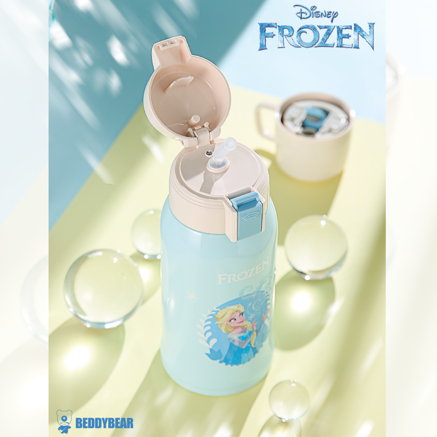  Ship 2h Bình giữ nhiệt Trẻ em Công chúa Elsa Beddy Bear dành cho bé Gái - dung tích 600 ml - 2 nắp thay thế - Chất liệu Thép không gỉ cao cấp SUS316 - Tặng kèm túi đeo 