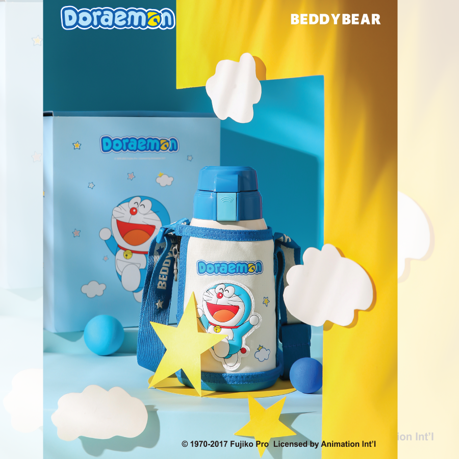  Bình giữ nhiệt cho Bé Doraemon xanh - Chính hãng 100% BeddyBear - Dung tích 600 ml - 2 Nắp thay thế - Inox 316 - Bảo hành chính hãng 1 năm 