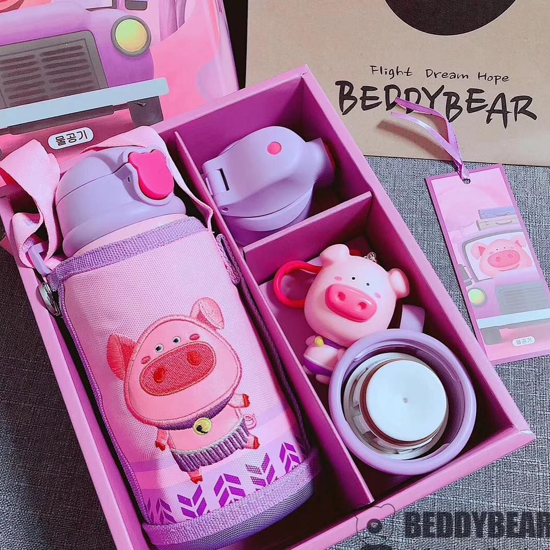  Bình giữ nhiệt Beddybear/ Beddy Bear hình con Heo cho bé trai, bé gái từ 2 tuổi-12 tuổi / mầm non / tiểu học, inox cao cấp 316 / dung tích 630ml / TẶNG kèm móc khoá / RT104-630-HEO 