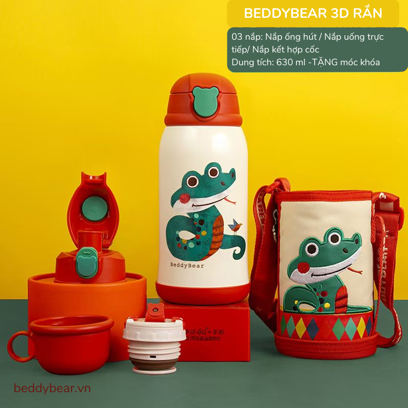  Bình giữ nhiệt Beddybear/ Beddy Bear hìnhcon Rắn cho bé trai, bé gái từ 2 tuổi-12 tuổi / mầm non / tiểu học, inox cao cấp 316 / dung tích 630ml / TẶNG kèm móc khoá / RT104-630-RAN 