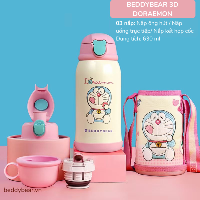 Bình giữ nhiệt trẻ em BEDDYBEAR - 3 Nắp thay thế - Doraemon Hồng - 630ml - RT104 - 630 - DORAEMON - Chính hãng Beddy Bear 