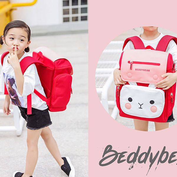  Balo BeddyBear / Beddy Bear Thỏ pipi màu Đỏ cho bé trai, bé gái tiểu học từ 6 tuổi - 12 tuổi, chống gù lưng cho bé, tặng kèm túi giấy 