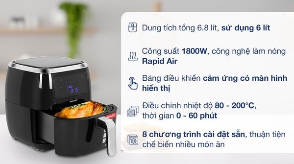 Nồi chiên không dầu Sharp KF-AF68EPV-BK 6.8 lít