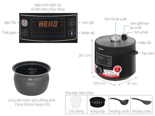 Nồi áp suất đa năng 5 Lít Tefal CY754830 Turbo Cuisine