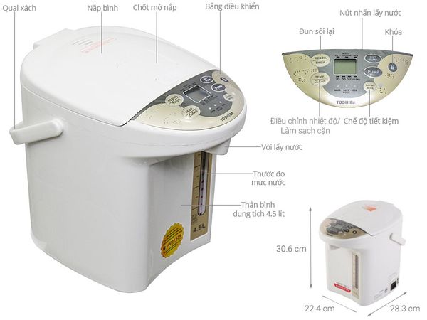 Bình thủy điện Toshiba PLK-45SF(WT)VN 4.5 lít