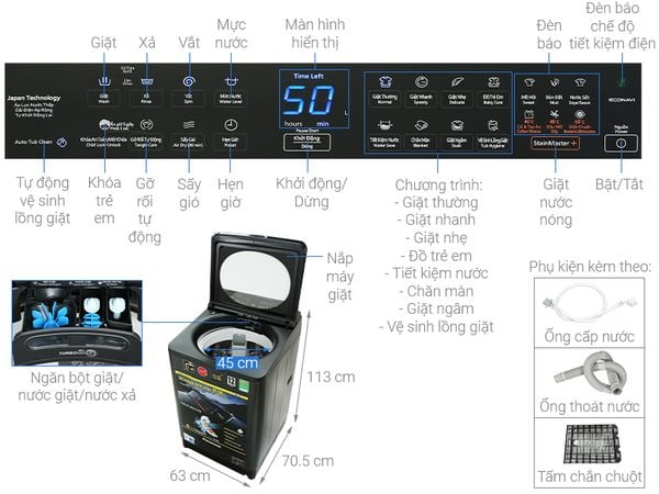 Máy giặt Panasonic Inverter 14 Kg NA-FD14V1BRV lồng đứng
