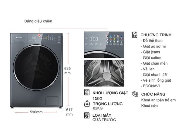 Máy giặt Panasonic Inverter 13 kg NA-26CVX1AVT lồng ngang