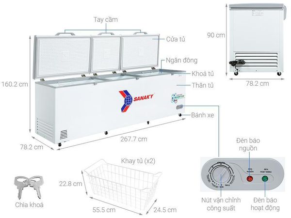 Tủ đông Sanaky Inverter 900 lít VH1199HY3