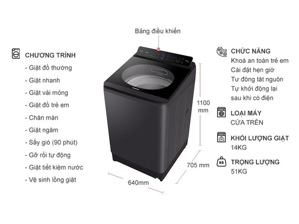 Máy giặt Panasonic Inverter 14 Kg NA-FD14V1BRV lồng đứng