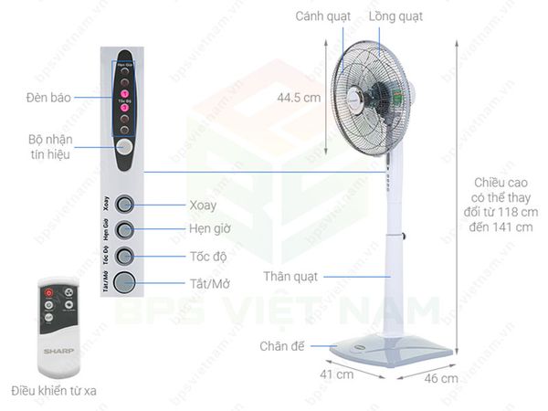 Quạt đứng Sharp 3 cánh PJ-S40RV-LG 50W