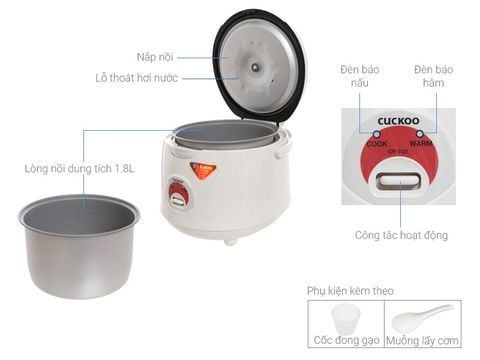 Nồi cơm điện cơ 1,8L Cuckoo CR-1021-Trắng
