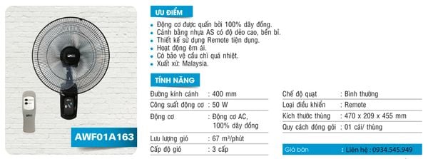 Quạt treo AC AWF01A163-G(Màu xám đen)