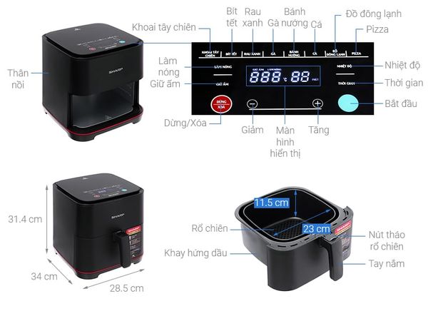 Nồi chiên không dầu Sharp KF-AF70EV-BK 7 lít