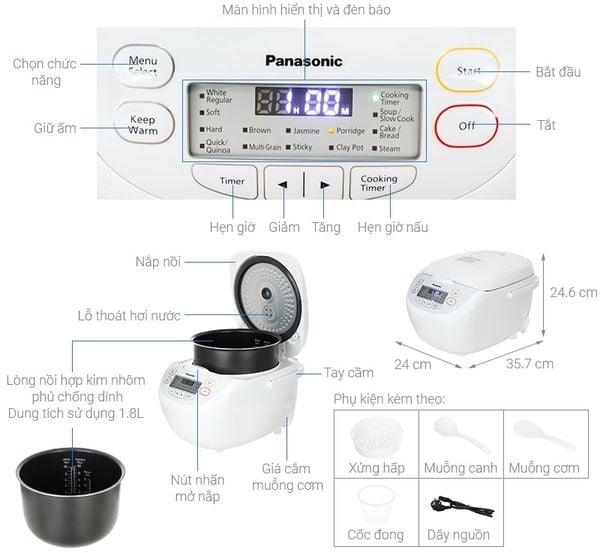 Nồi cơm điện tử Panasonic 1.8 lít SR-CL188WRAM