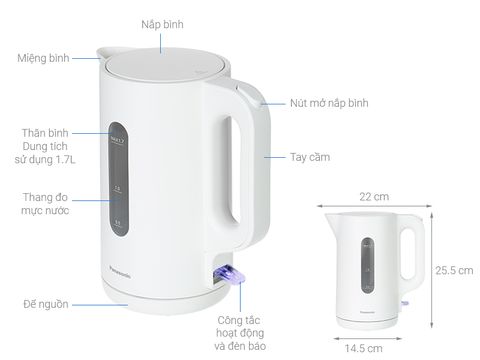 Ấm đun siêu tốc Panasonic 1.7 lít NC-K101WRA