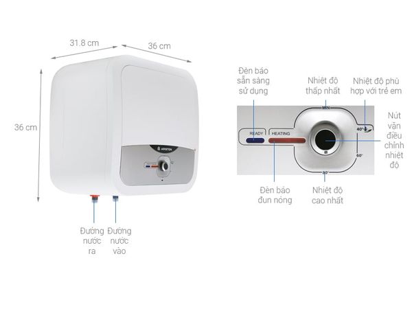 Máy nước nóng gián tiếp Ariston 15 lít 2500W AN2 15 RS 2.5 FE