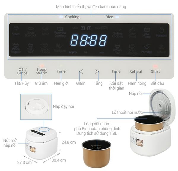 Nồi cơm điện tử Panasonic 1.8 lít SR-DK184WRA