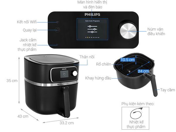 Nồi chiên không dầu Philips HD9880/90 8.3 lít