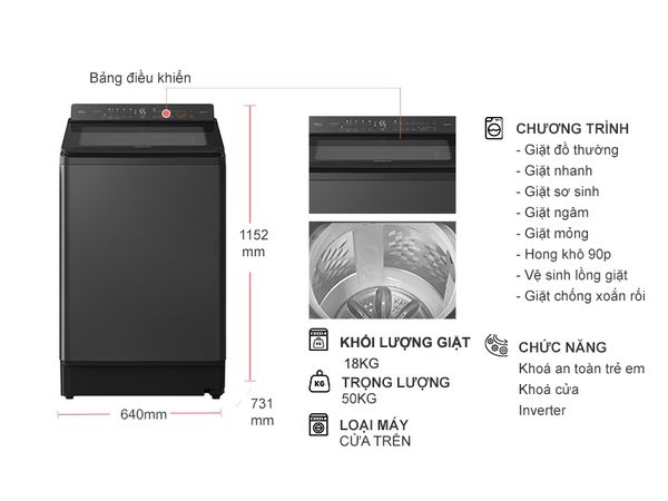 Máy giặt Panasonic Inverter 18 kg NA-FD180W3BV lồng đứng