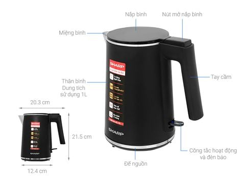 Ấm đun siêu tốc Sharp 1 lít EKJ-10DVPS-BK