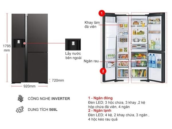 Tủ lạnh Hitachi Inverter 569 lít R-MX800GVGV0 GMG