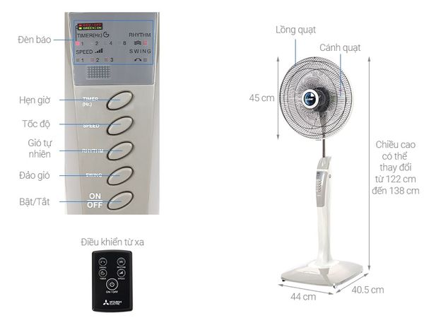 Quạt đứng Mitsubishi LV16RA-SF-GY (Sữa)
