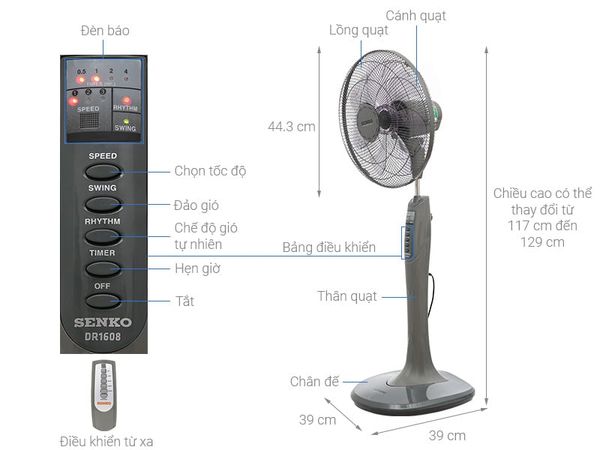 Quạt đứng Senko 7 cánh DR1608 65W