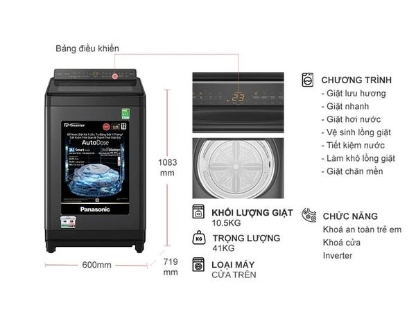Máy giặt Panasonic Inverter 10.5 kg NA-FD105W3BV lồng đứng