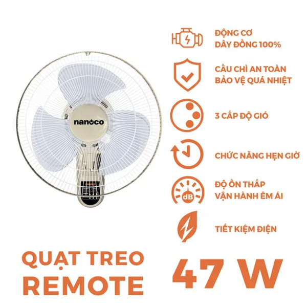 Quạt treo Nanoco NWF1612RC-BE Be