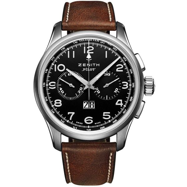 Zenith Mens Stainless Steel Leather 42mm